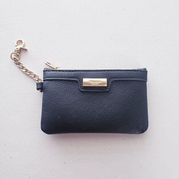 Dune London Black Leather Coin Purse Small 3 x 5 Wristlet Gold Hardware - Picture 1 of 6